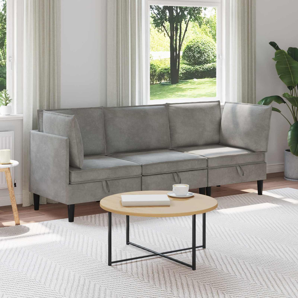 Woonkamer Meubelset met kussen 3 pcs Lichtgrijs Fluweel is nu te koop bij PeponiXL, paradijselijk wonen!