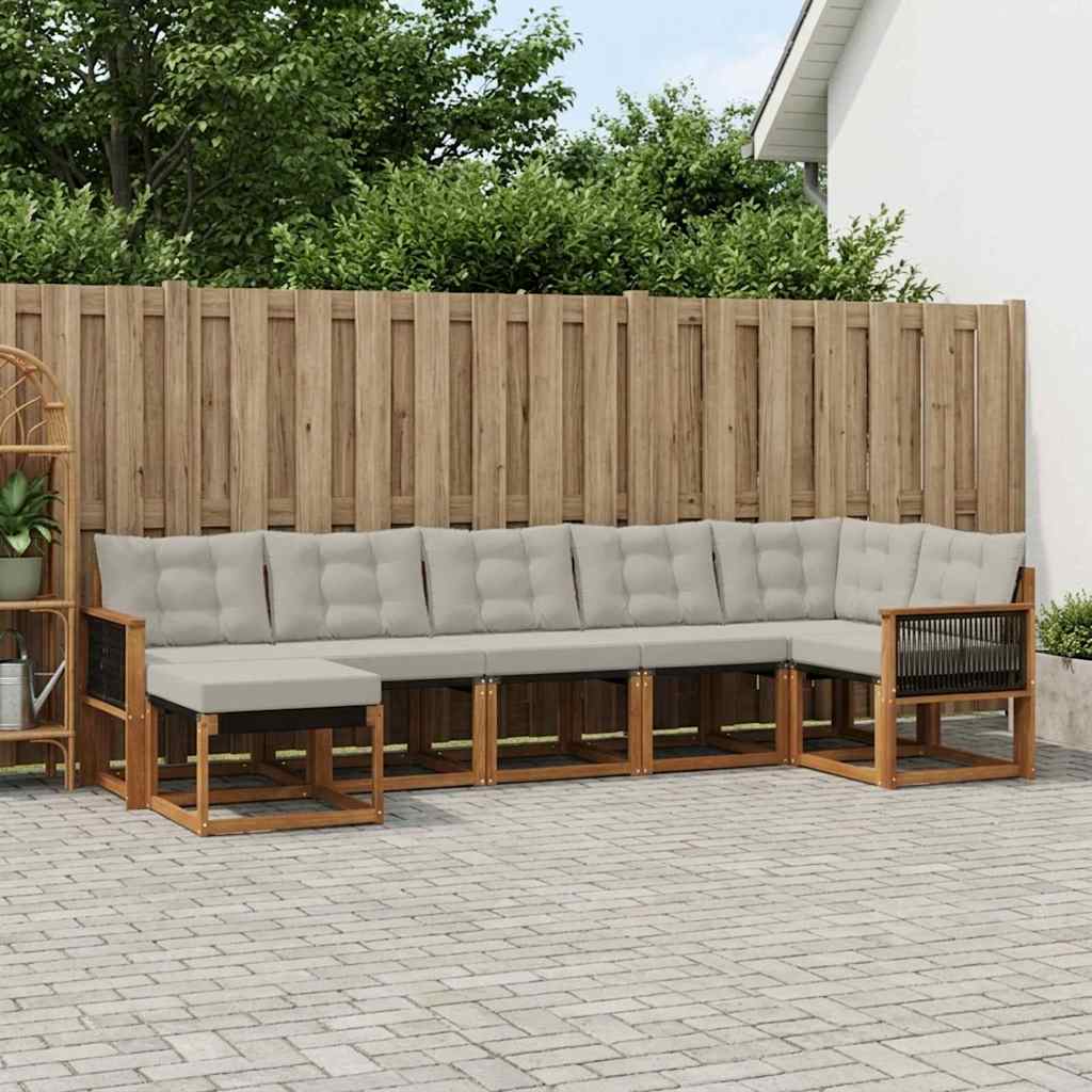 Buiten bankenset met kussen 7 pcs Naturel en lichtgrijs is nu te koop bij PeponiXL, paradijselijk wonen!
