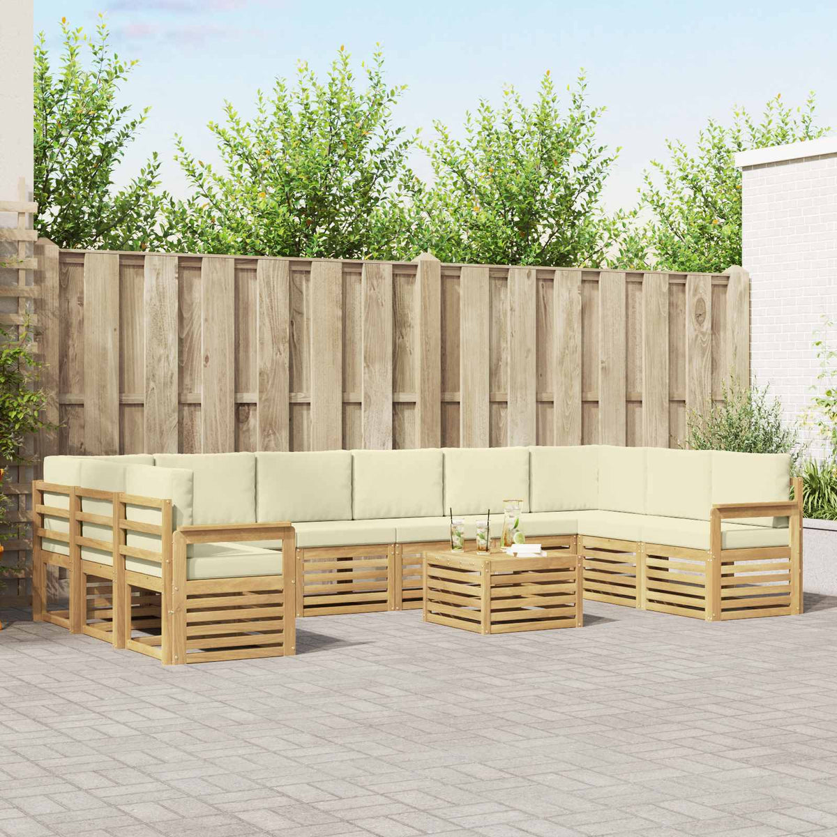 Buiten bankenset 8 pcs Wit en Crème 59 x 59 x 37 cm Polyester is nu te koop bij PeponiXL, paradijselijk wonen!
