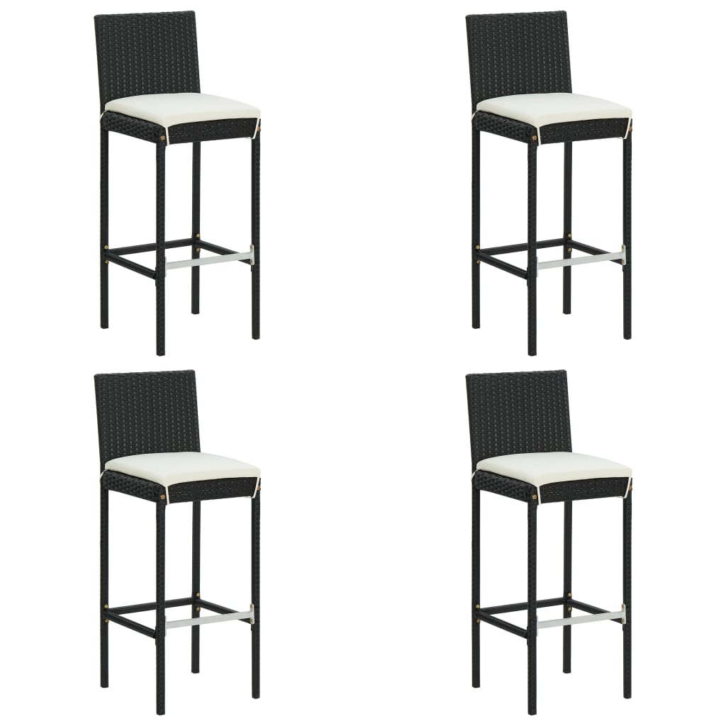 Tuinbarkrukken met kussens 4 st poly rattan zwart is nu te koop bij PeponiXL, paradijselijk wonen!