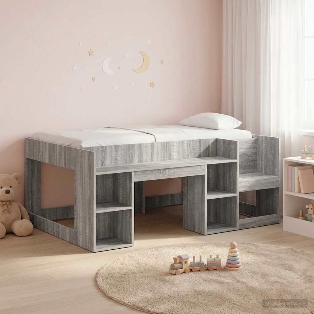 Jeugd bedframe met opbergruimte Grijs Sonoma 80 x 160 cm is nu te koop bij PeponiXL, paradijselijk wonen!