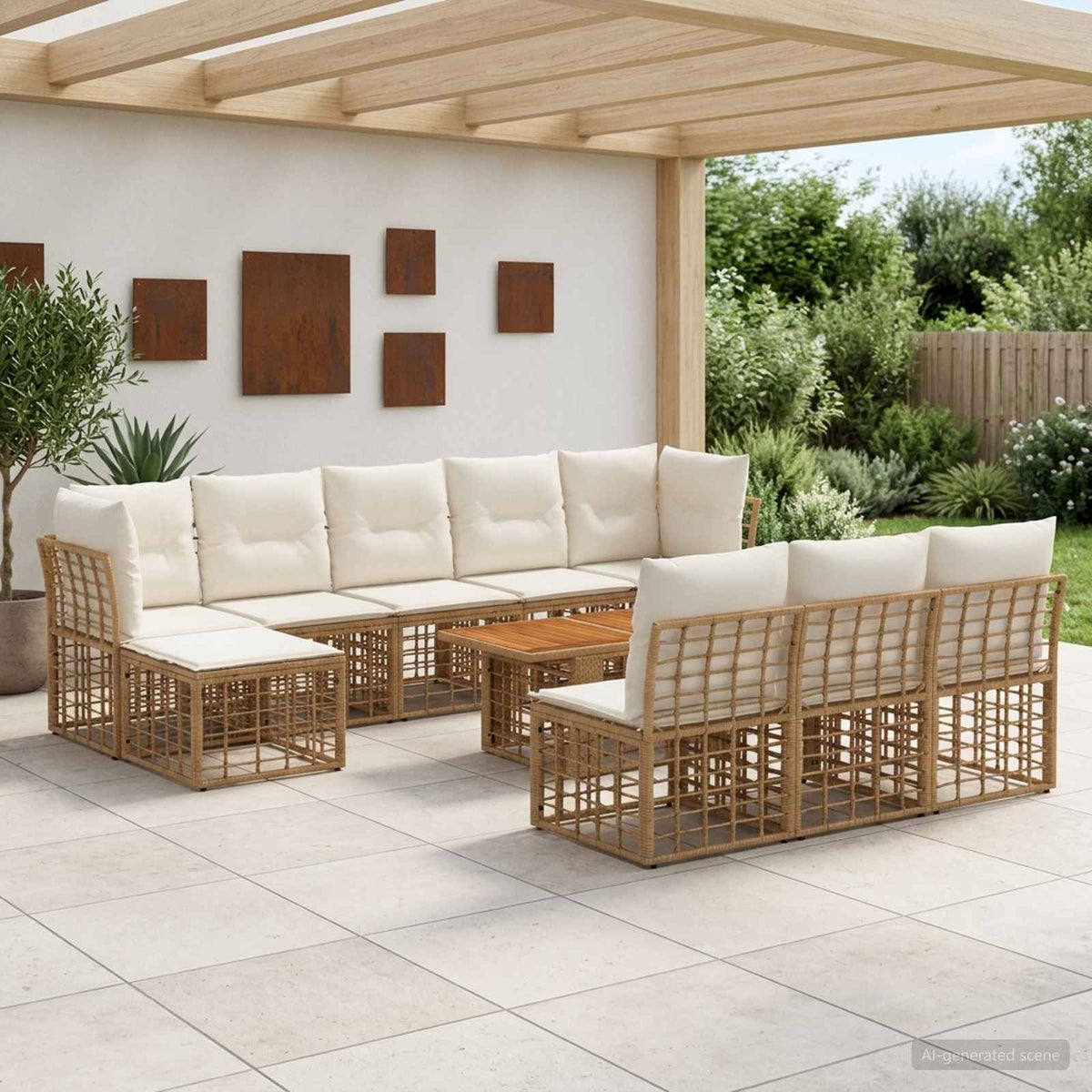 Tuinbankenset 11 st Natuurlijk en Crème Wit poly rattan is nu te koop bij PeponiXL, paradijselijk wonen!