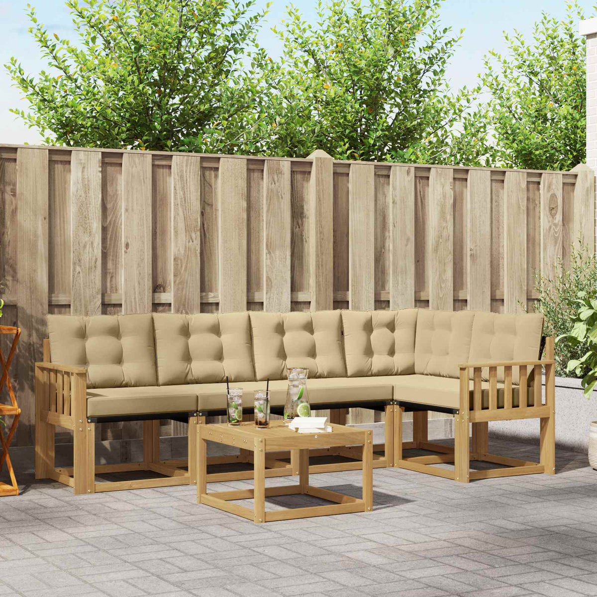 Buiten bankenset met kussen 6 pcs Wit en Beige is nu te koop bij PeponiXL, paradijselijk wonen!
