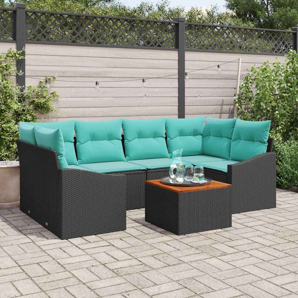 Tuinbankenset met kussen 7 pcs Zwart poly rattan is nu te koop bij PeponiXL, paradijselijk wonen!