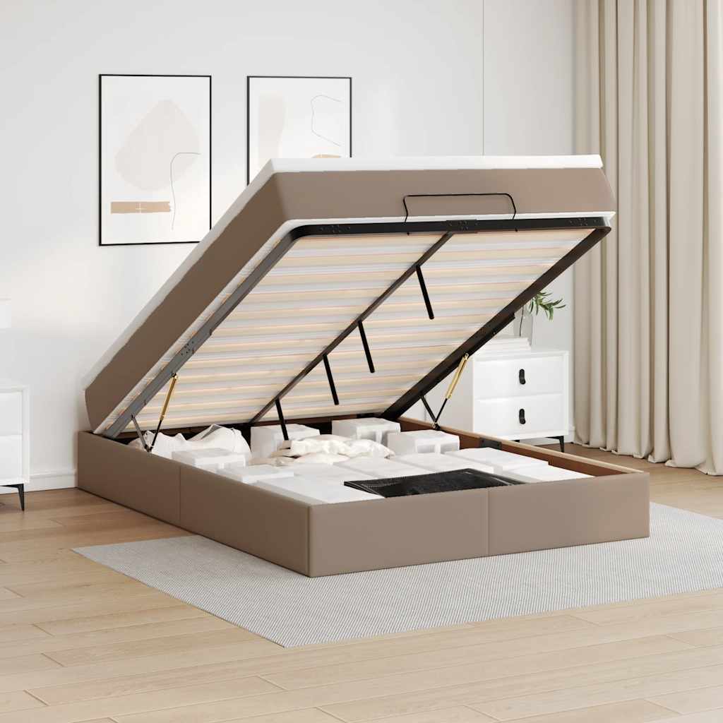 Ottoman bed met matras 140x200cm kunstleer cappuccinokleurig is nu te koop bij PeponiXL, paradijselijk wonen!