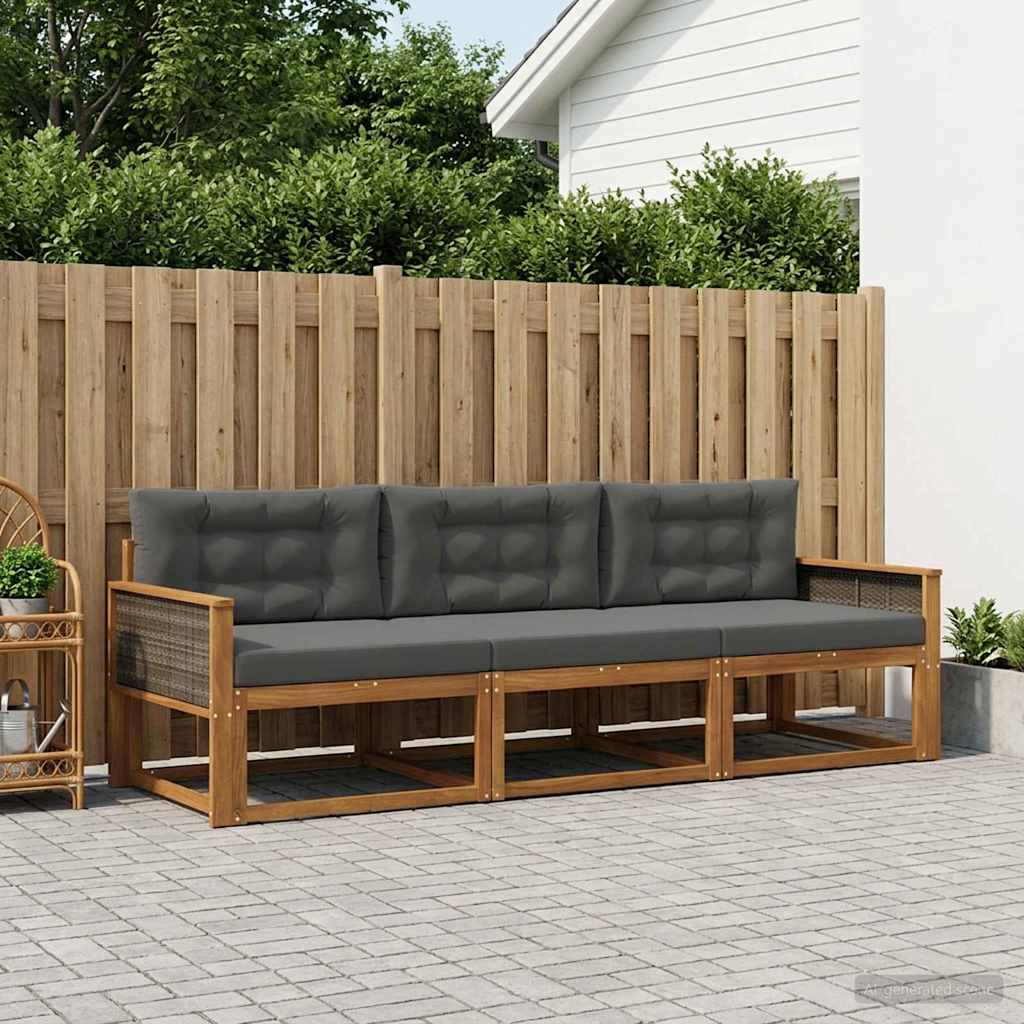 Buiten bankenset met kussen 3 pcs Natuurlijk en Antraciet is nu te koop bij PeponiXL, paradijselijk wonen!