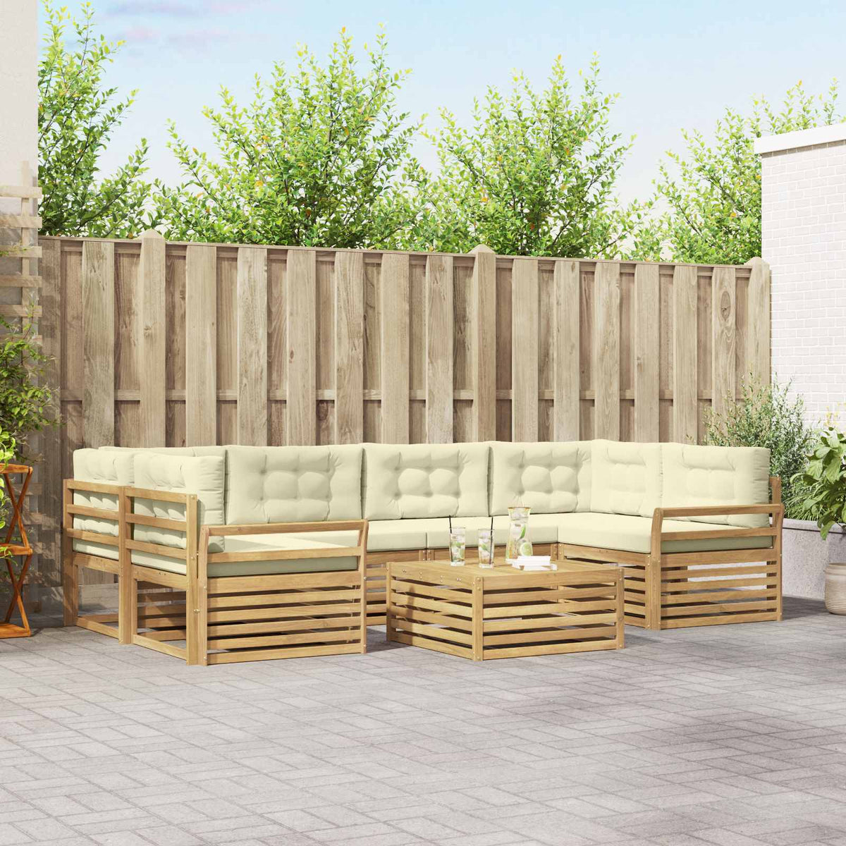 Buiten bankenset 7 pcs Wit en crèmekleurig is nu te koop bij PeponiXL, paradijselijk wonen!