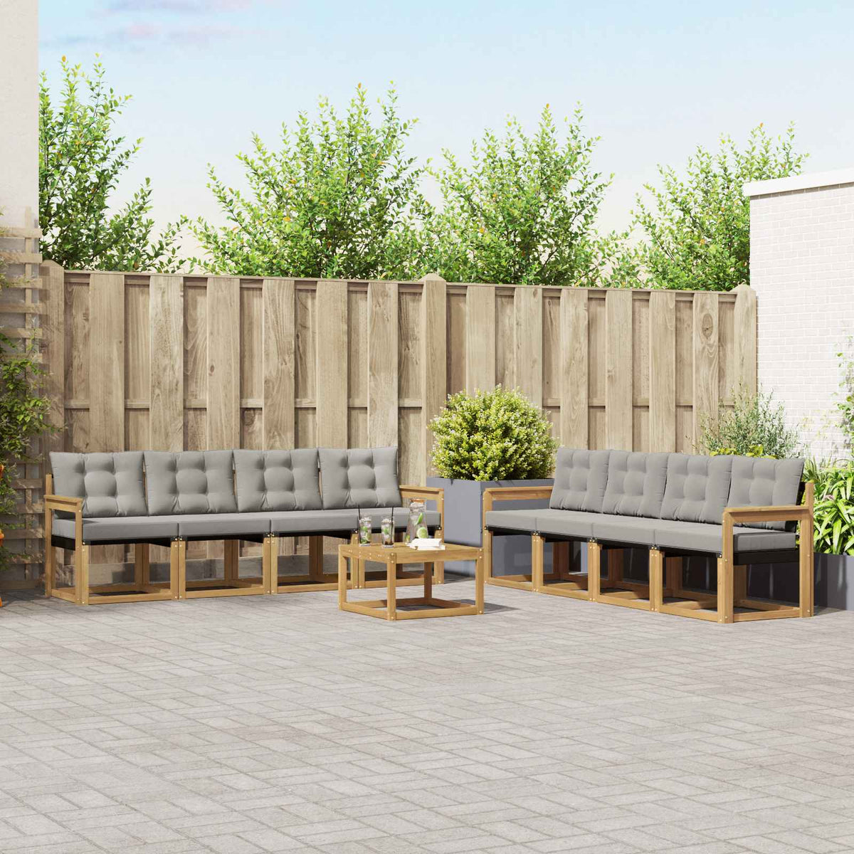 Buiten bankenset met kussen 9 pcs Wit en Lichtgrijs is nu te koop bij PeponiXL, paradijselijk wonen!