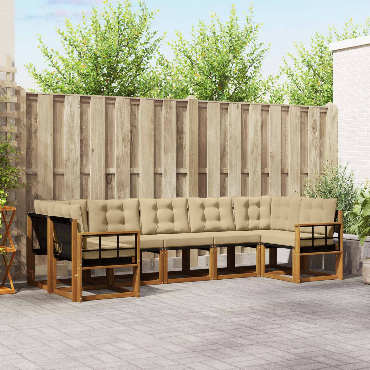 Buiten bankenset met kussen 7 pcs Natuurlijk en Beige is nu te koop bij PeponiXL, paradijselijk wonen!