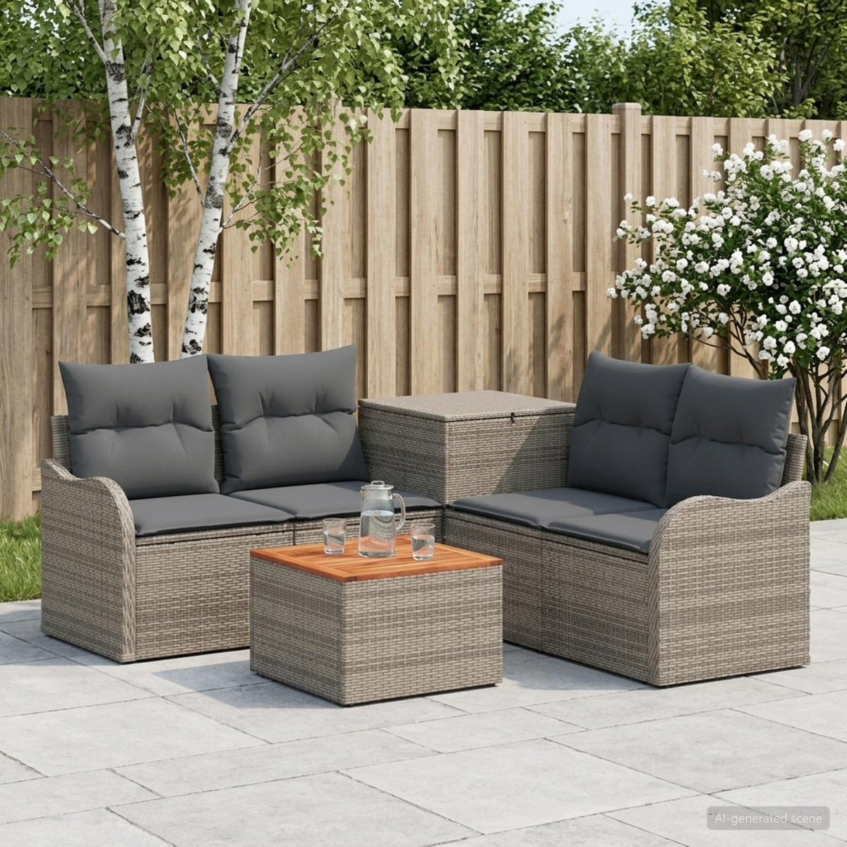 Bankstel 6 st Grijs en Donkergrijs Poly Rattan en Staal is nu te koop bij PeponiXL, paradijselijk wonen!
