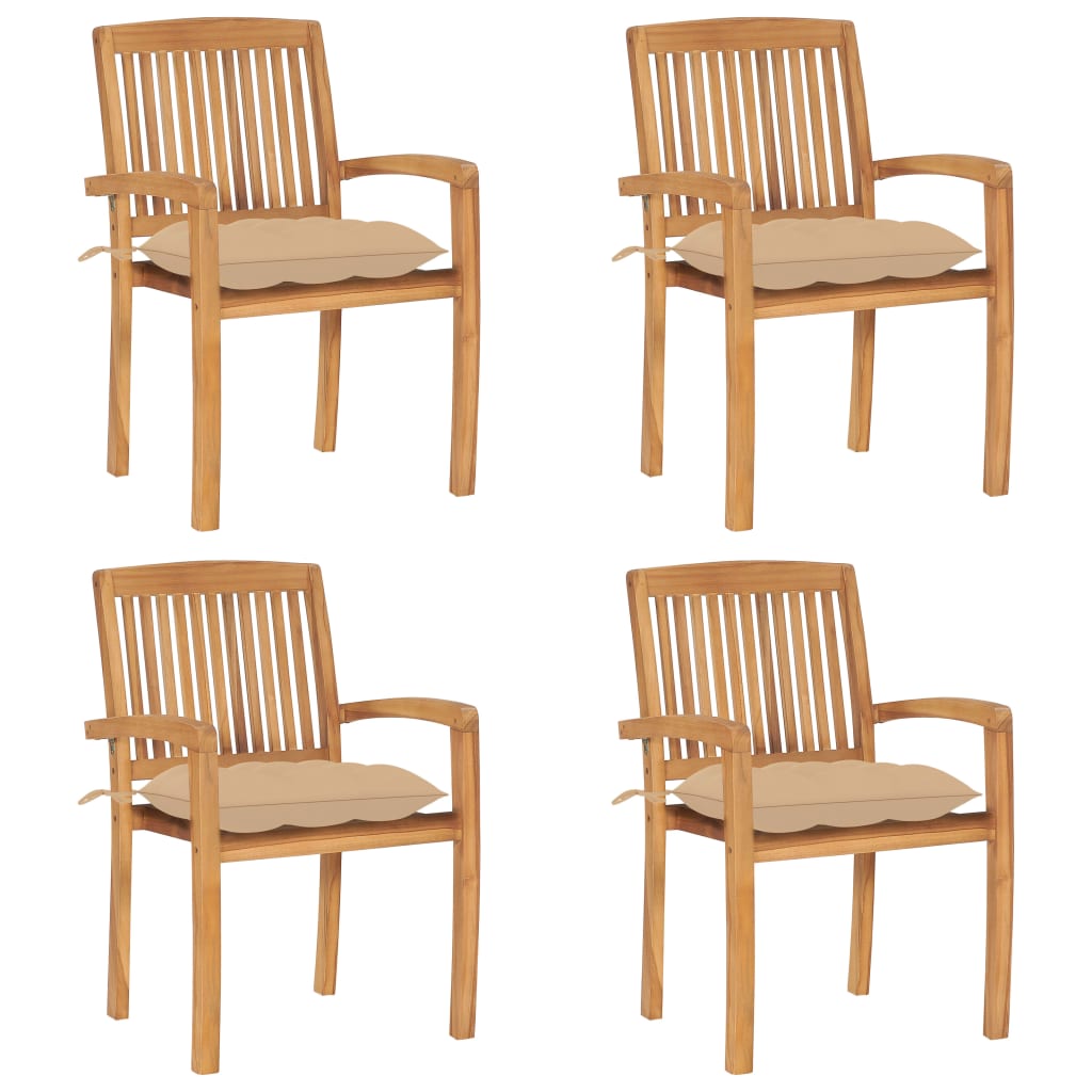 Tuinstoelen stapelbaar 4 st met kussens massief teakhout is nu te koop bij PeponiXL, paradijselijk wonen!