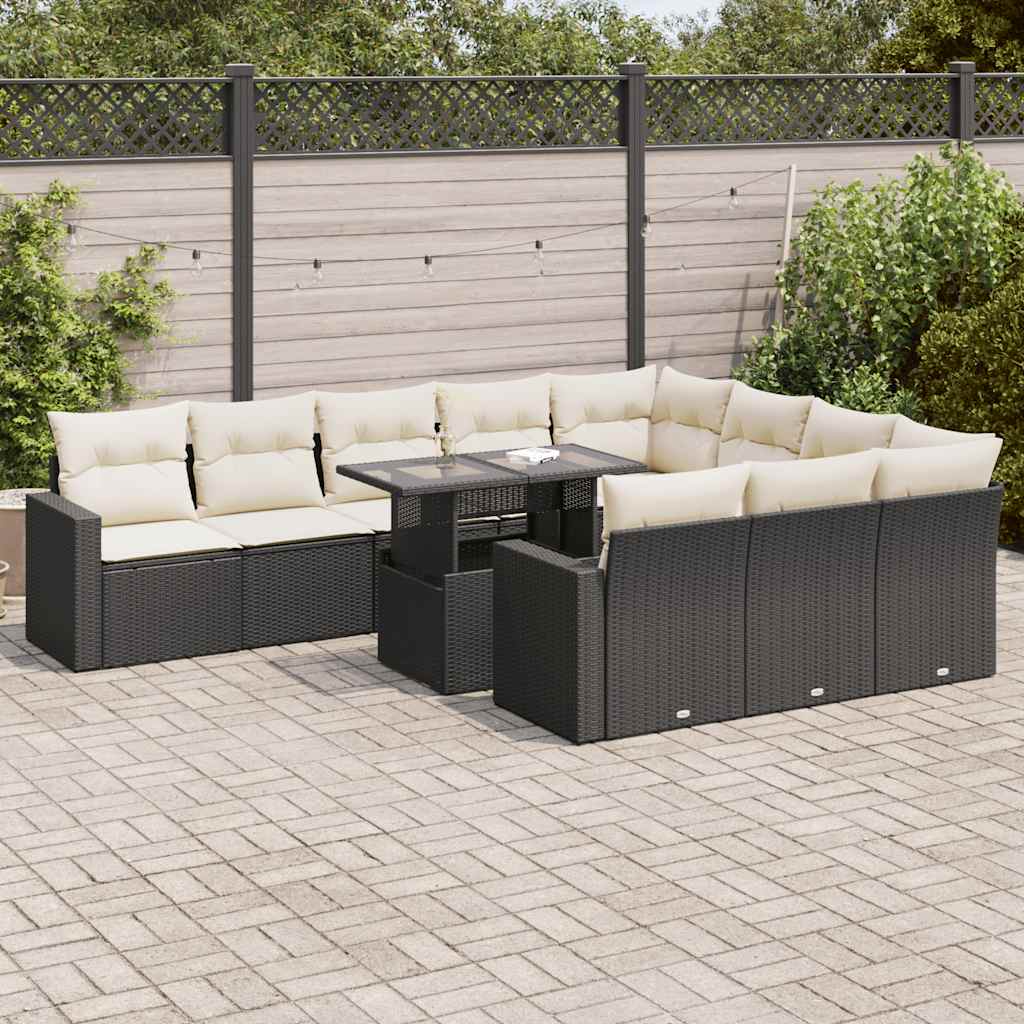 11-delige Loungeset met kussens poly rattan zwart is nu te koop bij PeponiXL, paradijselijk wonen!