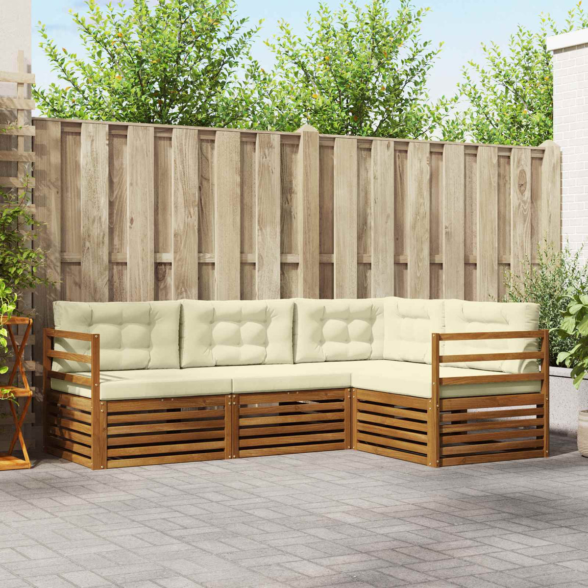 Buiten bankenset met kussen 4 pcs Natuurlijk en Crème is nu te koop bij PeponiXL, paradijselijk wonen!