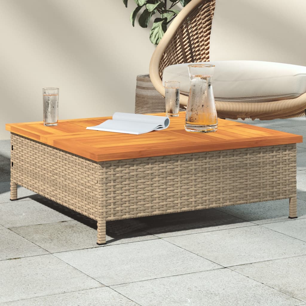 Tuintafel 70x70x25 cm poly rattan en acaciahout beige is nu te koop bij PeponiXL, paradijselijk wonen!