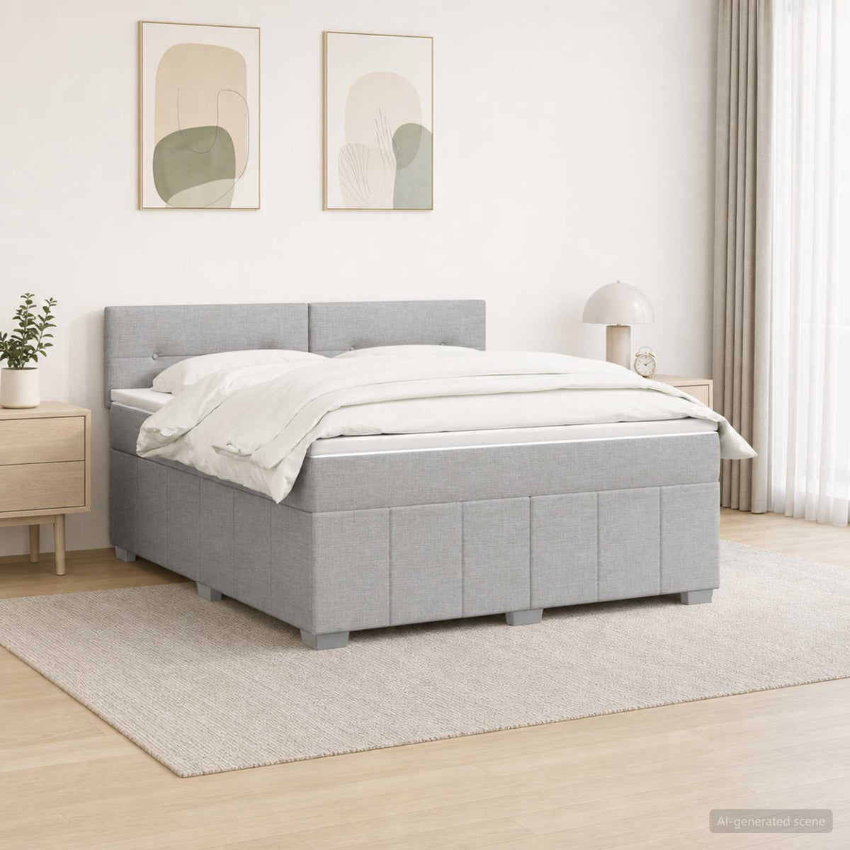Boxspringbed met matras Lichtgrijs 180 x 200 cm Stof is nu te koop bij PeponiXL, paradijselijk wonen!