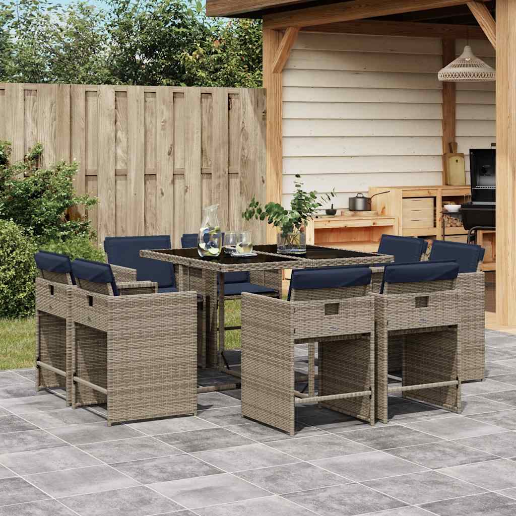 9-delige tuinset met kussens, grijs polyrotan is nu te koop bij PeponiXL, paradijselijk wonen!