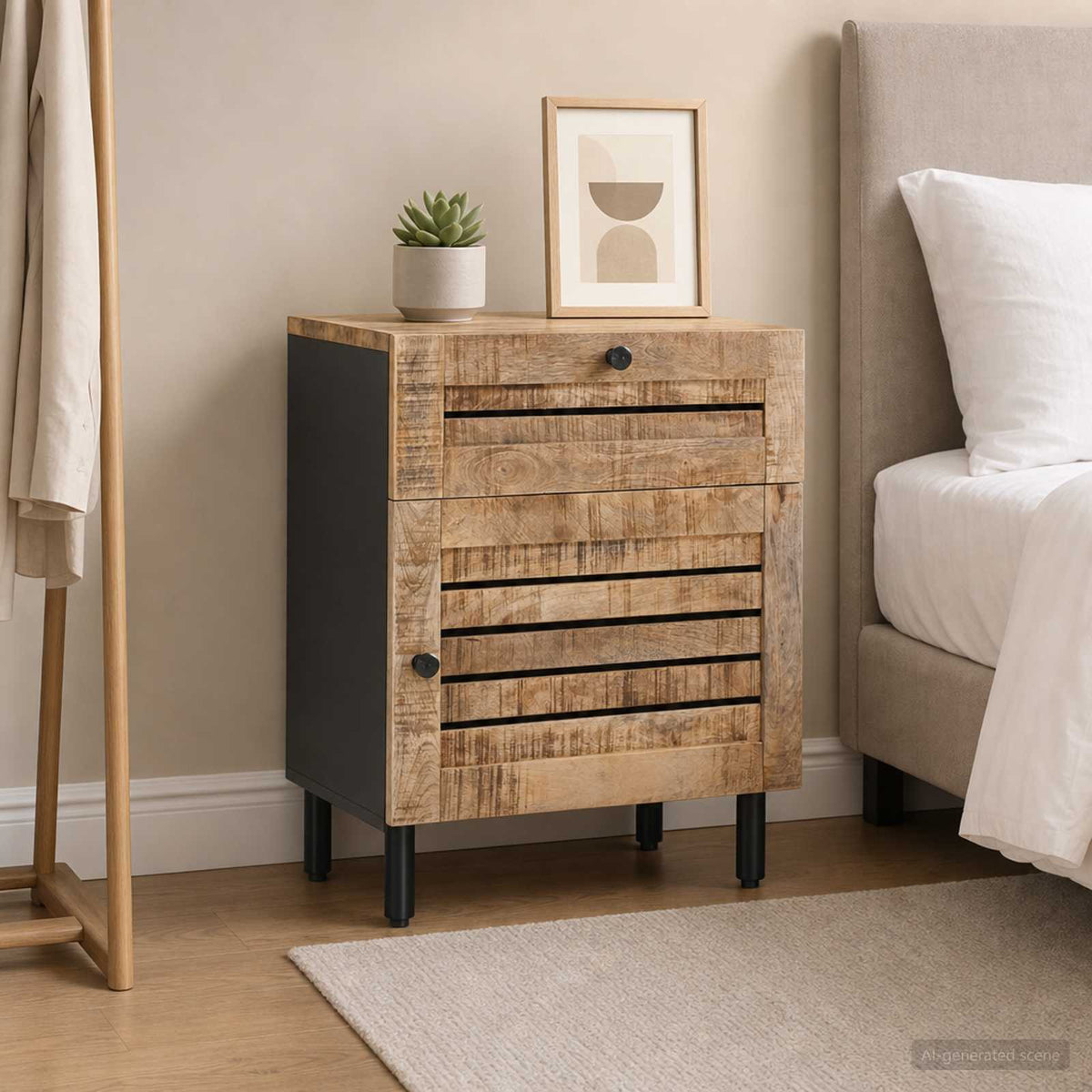 Nachtkastje Naturel 50 x 33 x 60 cm Massief Mango Hout is nu te koop bij PeponiXL, paradijselijk wonen!