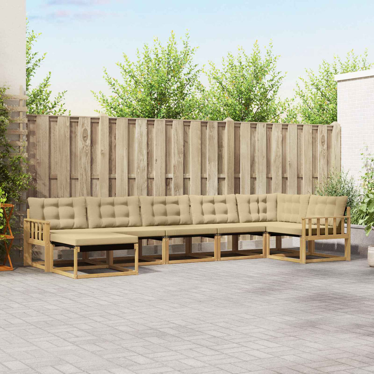 Buiten bankenset met kussen 7 pcs Wit en Beige is nu te koop bij PeponiXL, paradijselijk wonen!