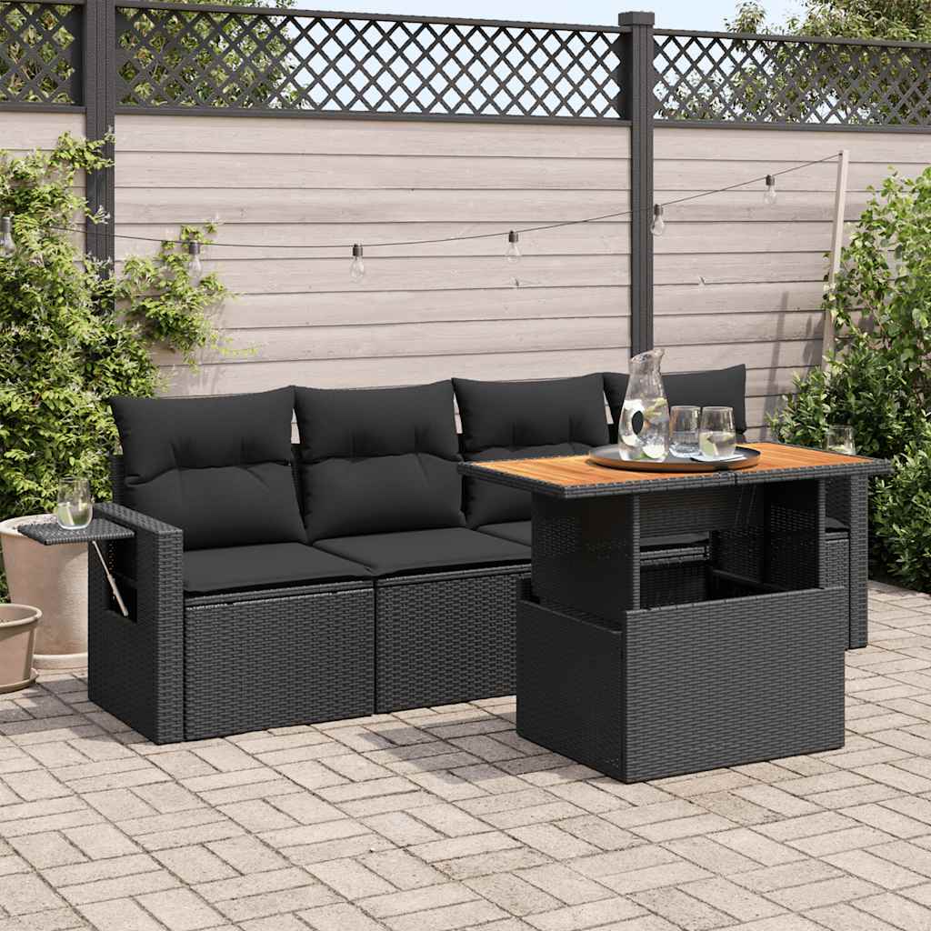 5-delige Loungeset met kussens poly rattan zwart is nu te koop bij PeponiXL, paradijselijk wonen!