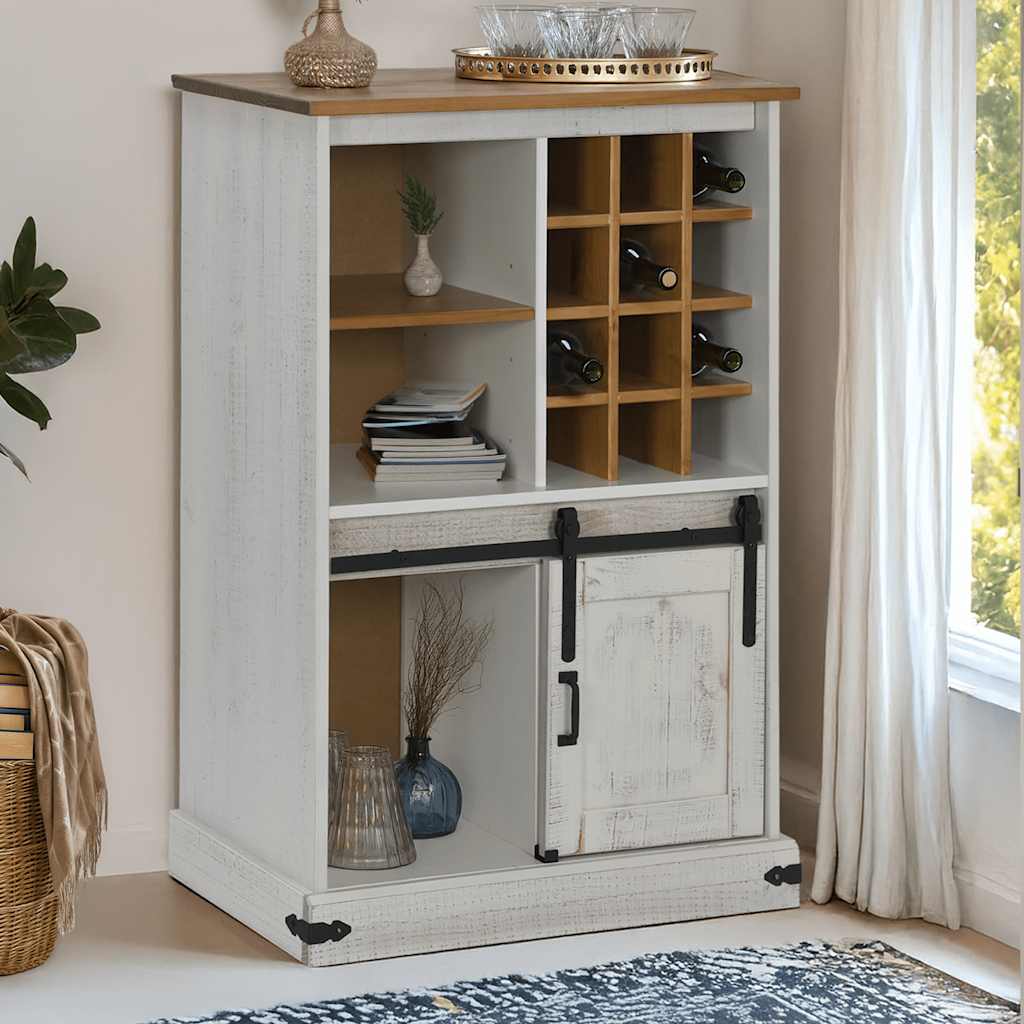 Wijnkast HALDEN met wijnrekken en schuifdeur wit grenenhout is nu te koop bij PeponiXL, paradijselijk wonen!