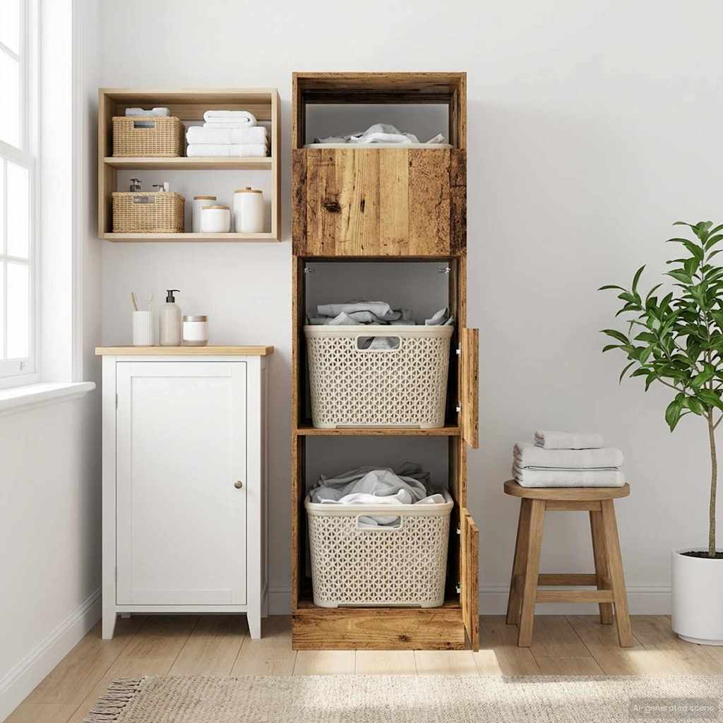 Wasmeubel met opslag met de deur Artisan Eiken Bewerkt hout is nu te koop bij PeponiXL, paradijselijk wonen!