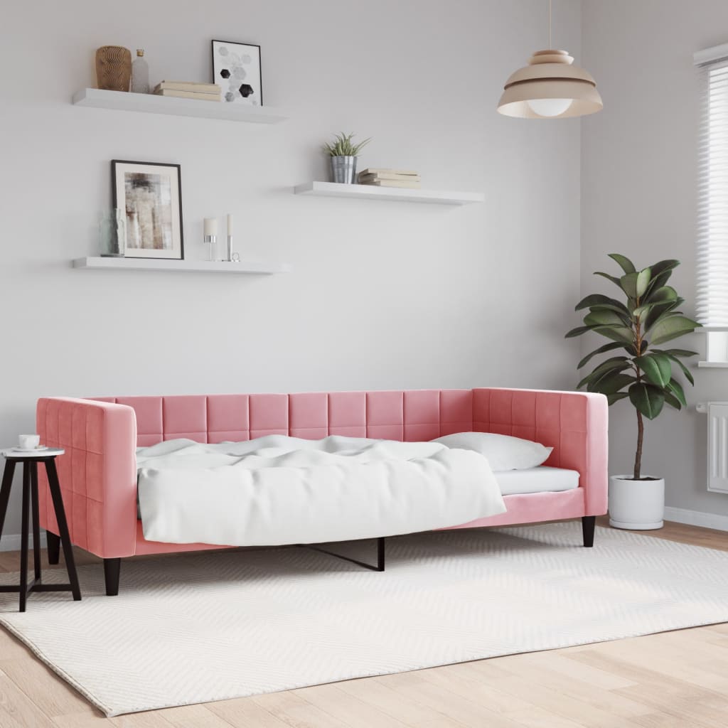 Slaapbank 80x200 cm fluweel roze is nu te koop bij PeponiXL, paradijselijk wonen!