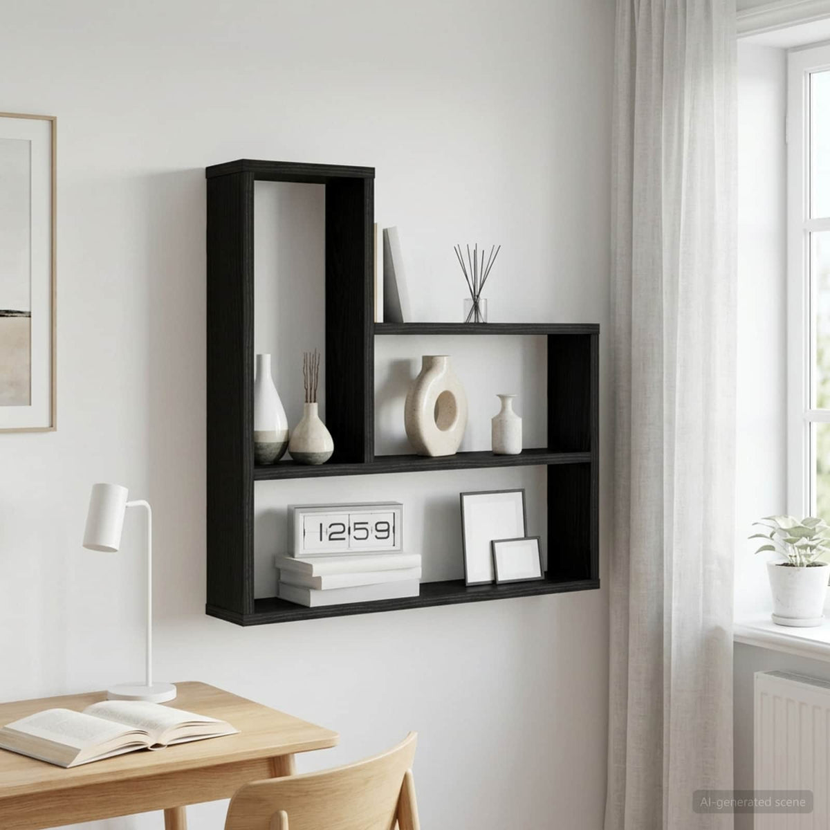 Wandplank Zwart eiken 60 x 11 x 60 cm Bewerkt hout is nu te koop bij PeponiXL, paradijselijk wonen!