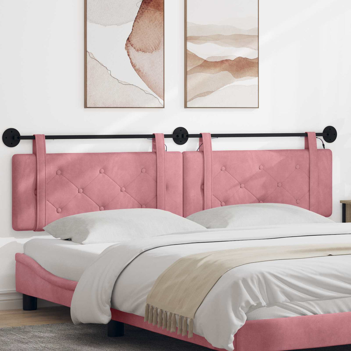 Hangend hoofdbord Met LED-verlichting Roze Fluweel is nu te koop bij PeponiXL, paradijselijk wonen!