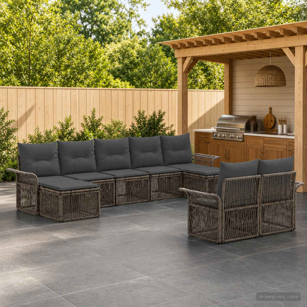 Tuinbankenset 9 pcs Grijs poly rattan is nu te koop bij PeponiXL, paradijselijk wonen!
