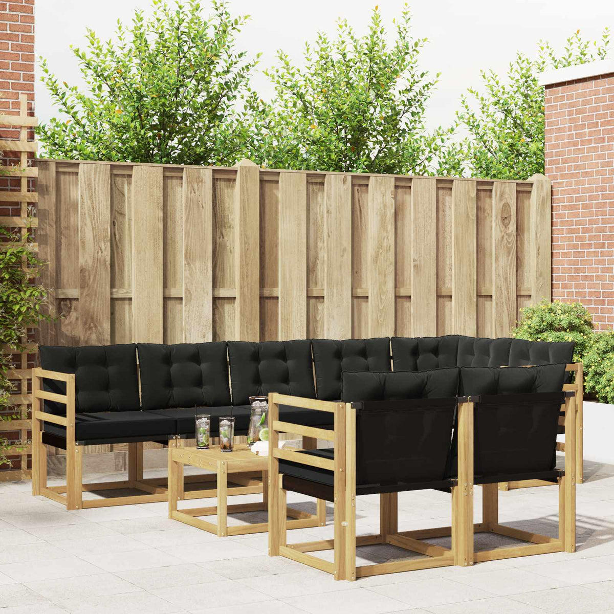 Buiten bankenset met kussen 9 pcs Wit en zwart is nu te koop bij PeponiXL, paradijselijk wonen!