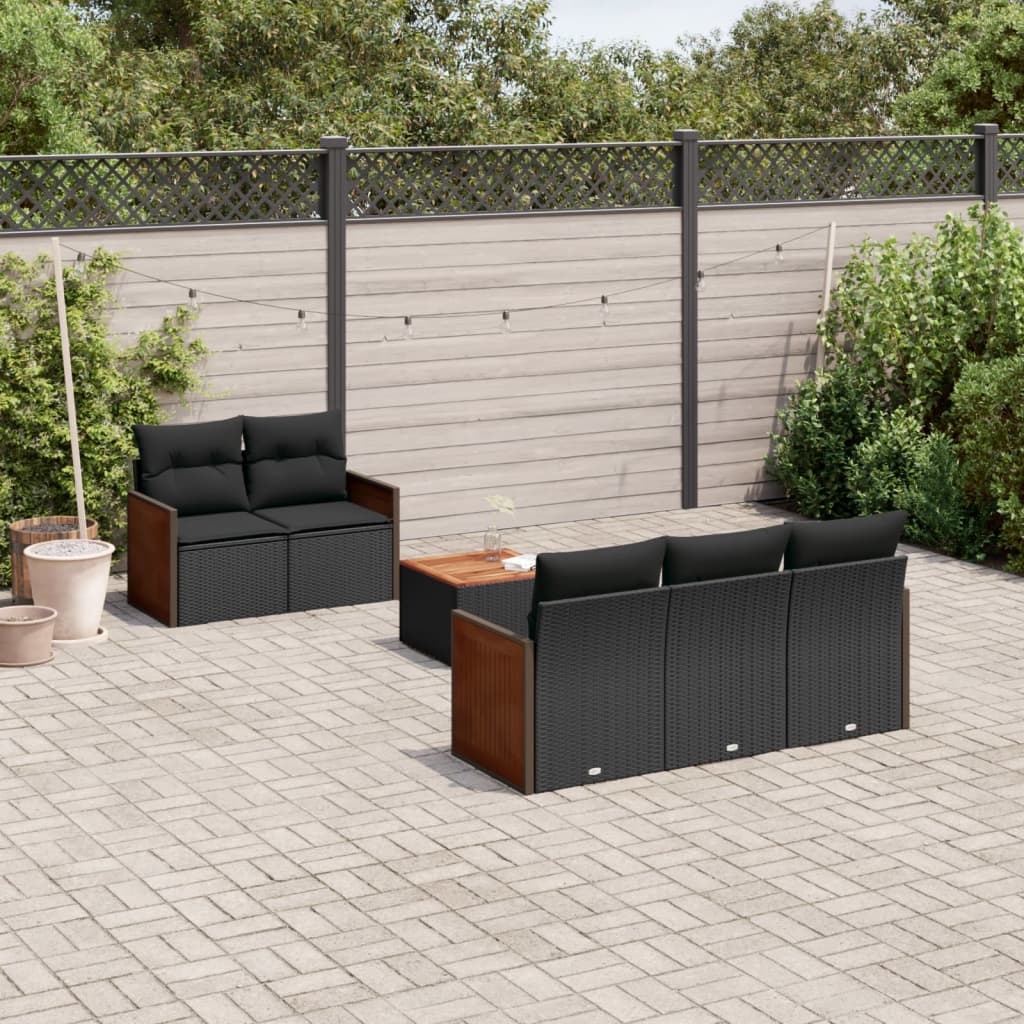 6-delige Loungeset met kussens poly rattan zwart is nu te koop bij PeponiXL, paradijselijk wonen!