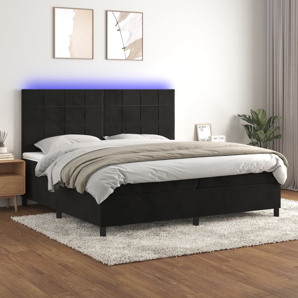 Boxspring met matras en LED fluweel zwart 200x200 cm is nu te koop bij PeponiXL, paradijselijk wonen!