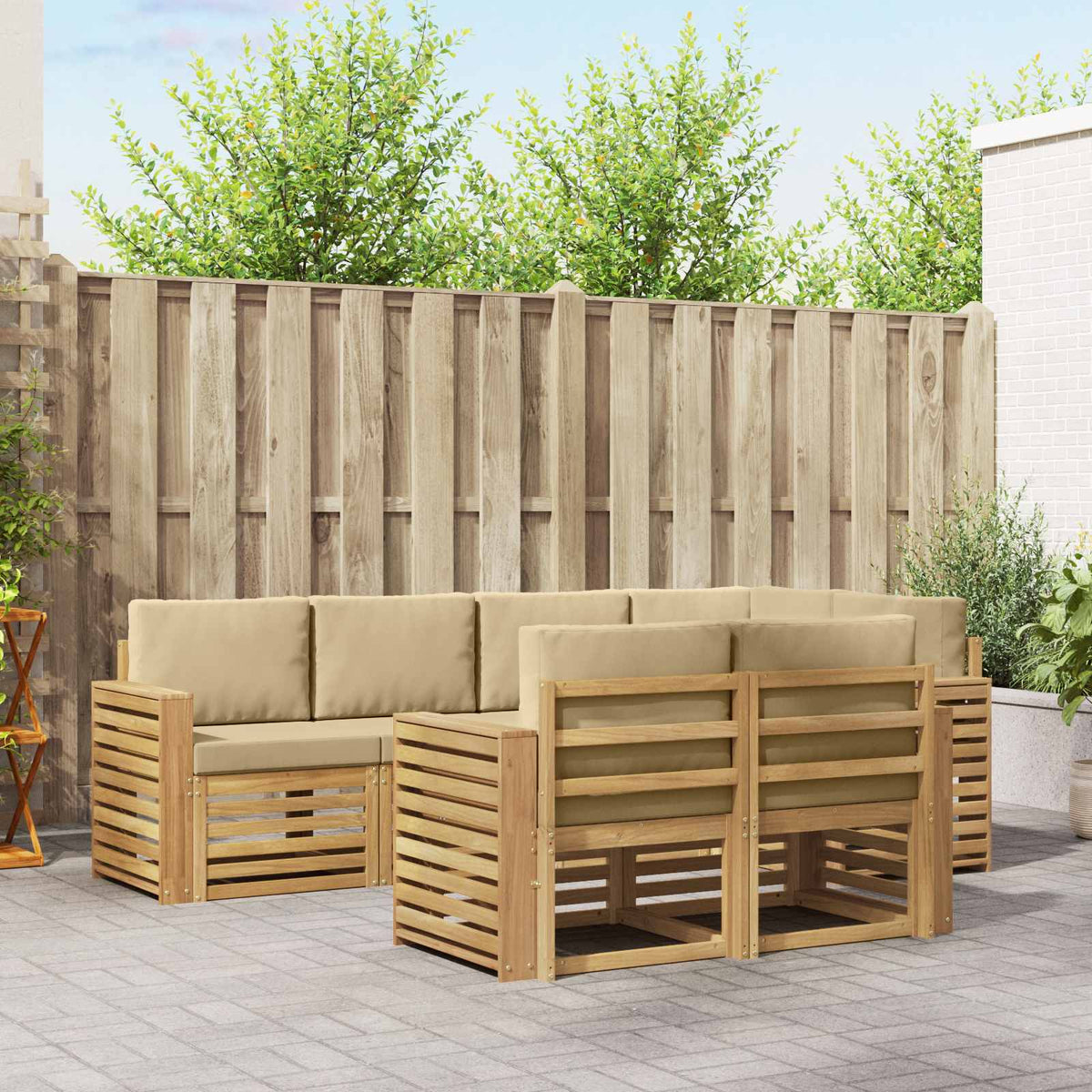Buiten bankenset 7 pcs Wit en Beige 251 x 132,5 x 73 cm is nu te koop bij PeponiXL, paradijselijk wonen!