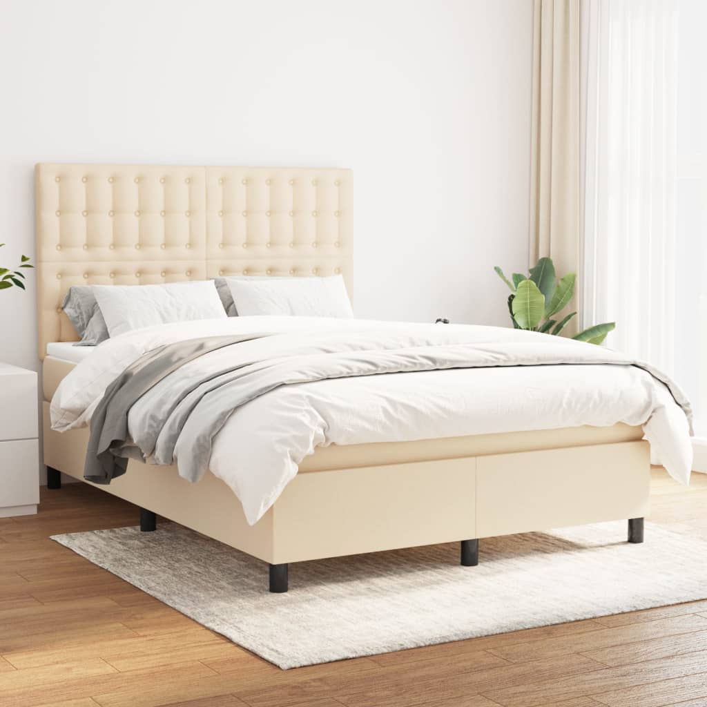 Boxspring met matras stof crèmekleurig 140x200 cm is nu te koop bij PeponiXL, paradijselijk wonen!