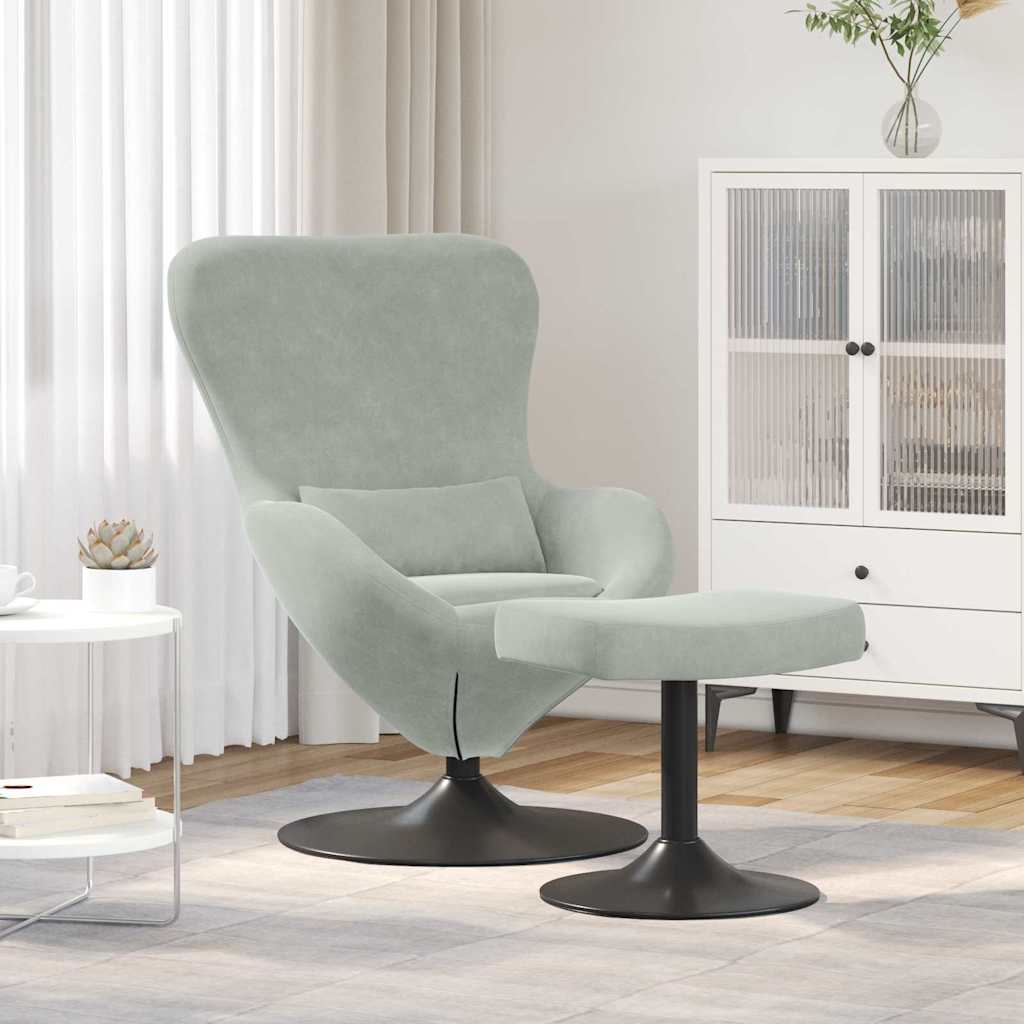 Egg Chair met Voetsteun Lichtgrijs Fluweel is nu te koop bij PeponiXL, paradijselijk wonen!