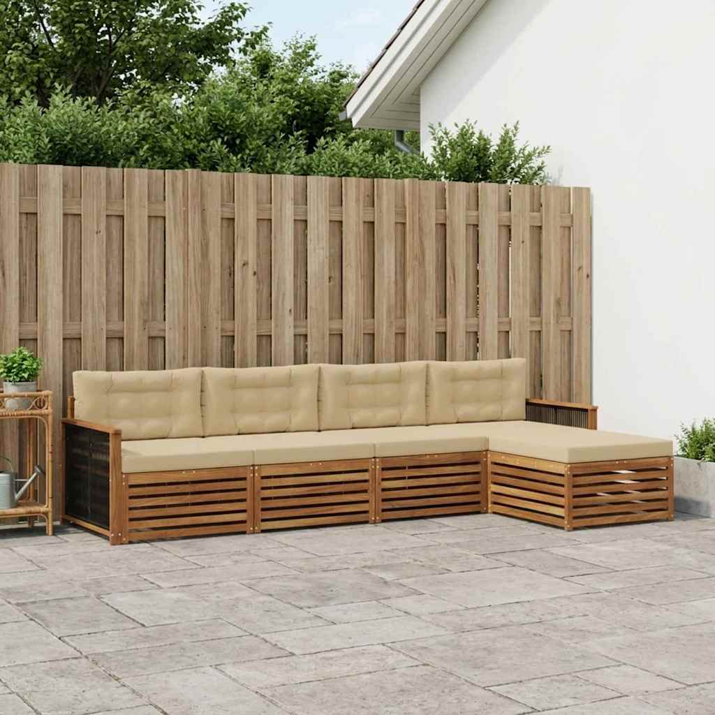 Buiten bankenset met kussen 5 pcs Natuurlijk en Beige is nu te koop bij PeponiXL, paradijselijk wonen!