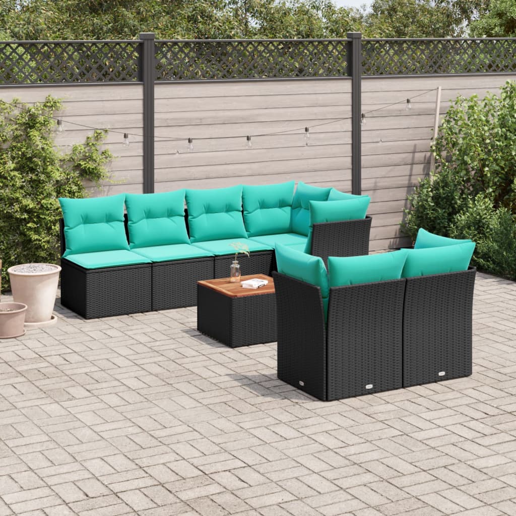 8-delige Loungeset met kussens poly rattan zwart is nu te koop bij PeponiXL, paradijselijk wonen!