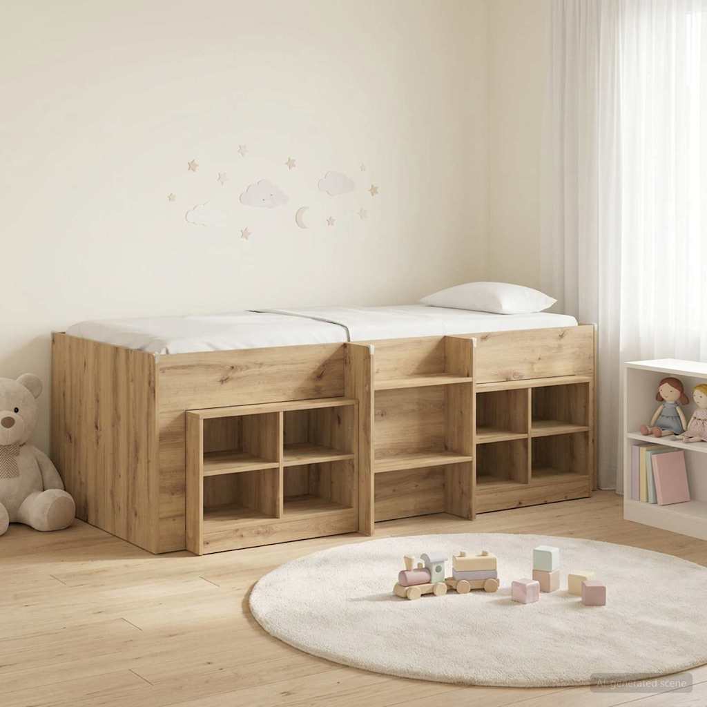 Loft Bed Frame met Kast 3 st Artisanaal eiken Bewerkt hout is nu te koop bij PeponiXL, paradijselijk wonen!