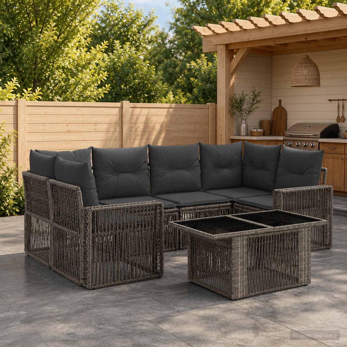 Tuinbankenset 7 st Grijs en Donkergrijs poly rattan is nu te koop bij PeponiXL, paradijselijk wonen!