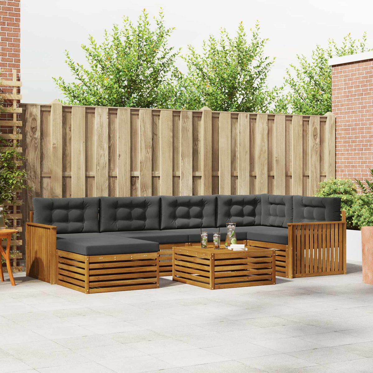 Buiten bankenset met kussen 7 pcs Natuurlijk en Antraciet is nu te koop bij PeponiXL, paradijselijk wonen!