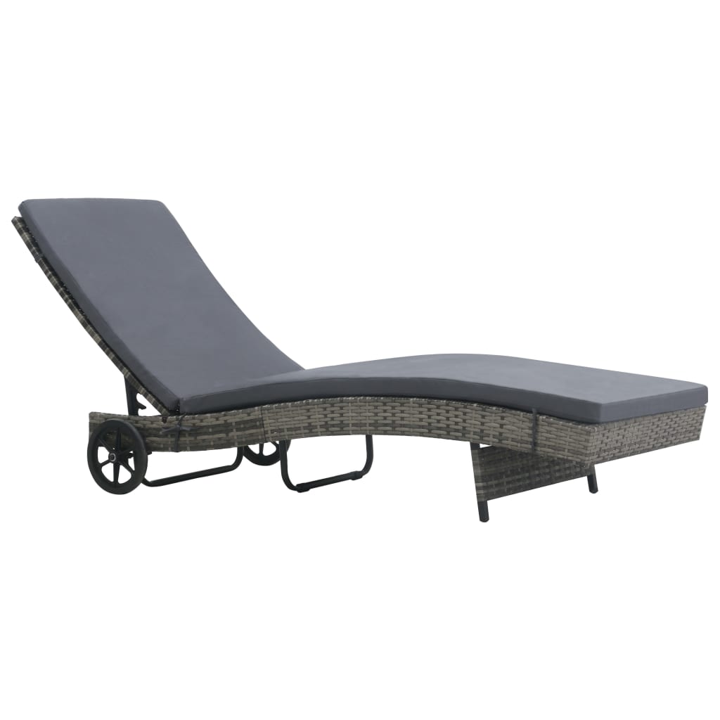 Ligbed met wielen en kussen poly rattan antraciet is nu te koop bij PeponiXL, paradijselijk wonen!