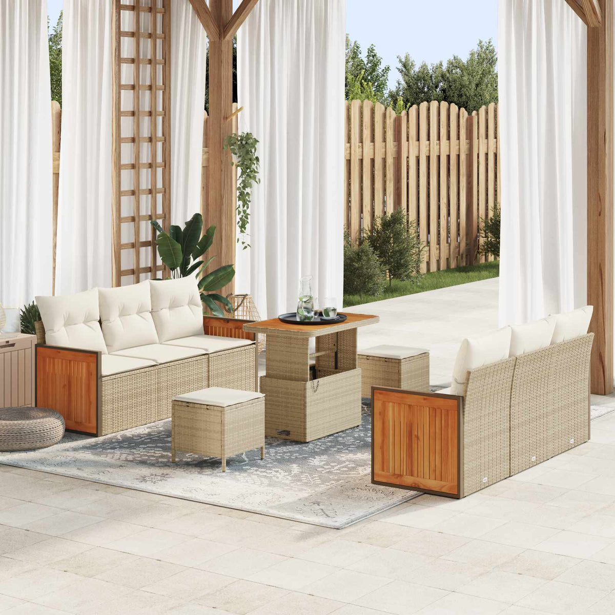 Tuinbankenset met kussen 9 pcs Beige en Crème is nu te koop bij PeponiXL, paradijselijk wonen!