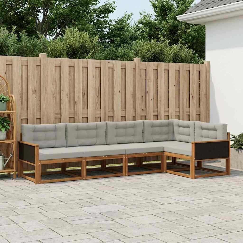 Buiten bankenset met kussen 5 pcs Natuurlijk en Lichtgrijs is nu te koop bij PeponiXL, paradijselijk wonen!