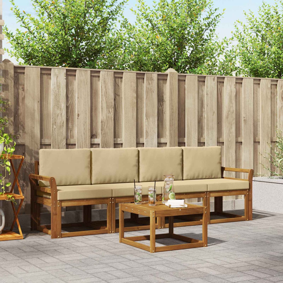 Buiten bankenset met kussen 5 pcs Natuurlijk en Beige is nu te koop bij PeponiXL, paradijselijk wonen!