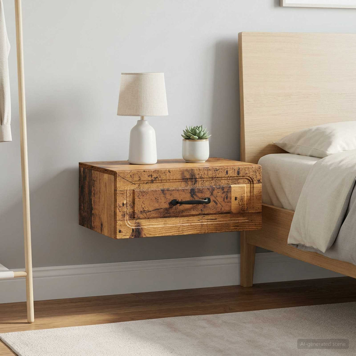 Wandbeugel Bedkast met lade 2 pcs Oud hout 49 x 34,5 x 20 cm is nu te koop bij PeponiXL, paradijselijk wonen!