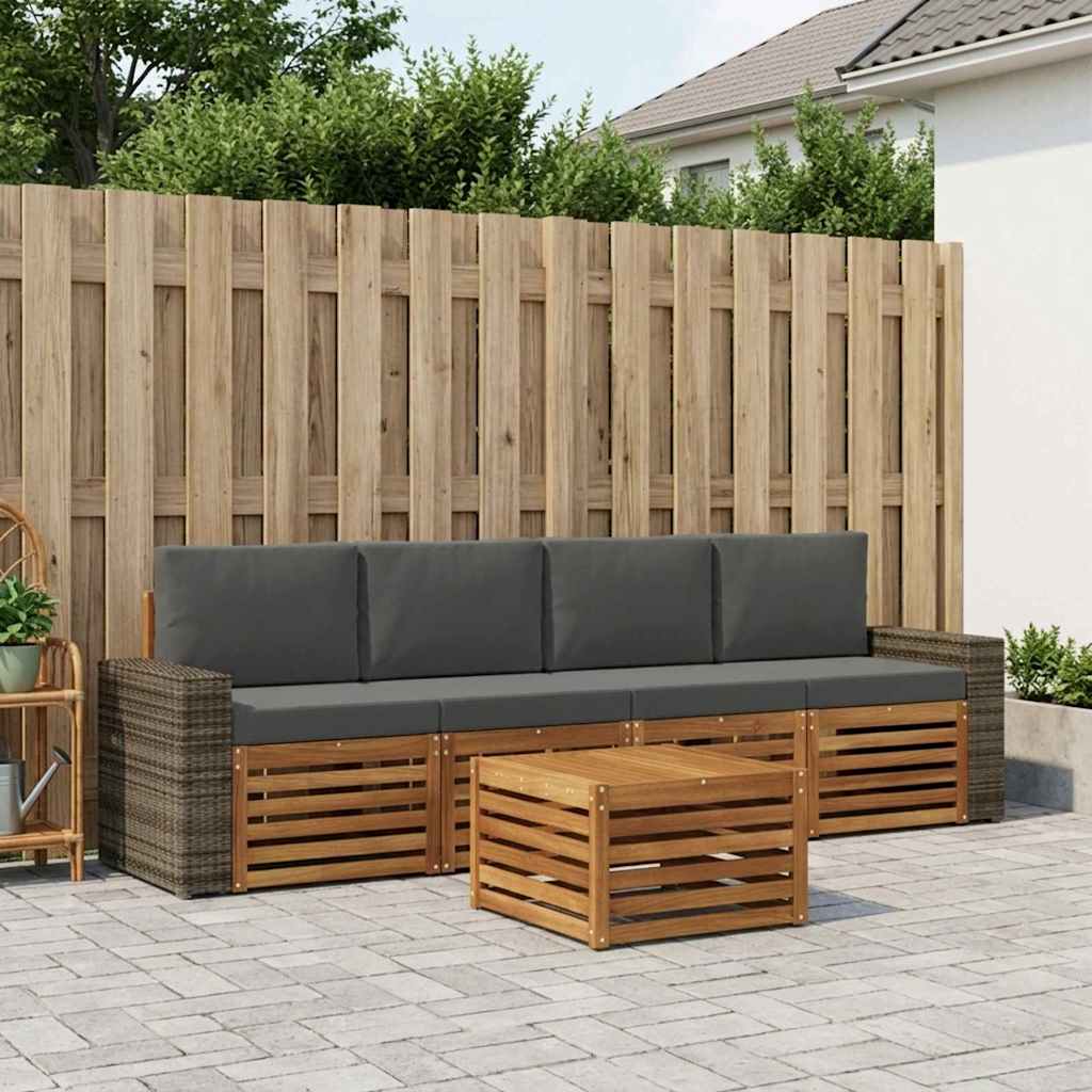 Buiten bankenset met kussen 5 pcs Natuurlijk en Antraciet is nu te koop bij PeponiXL, paradijselijk wonen!