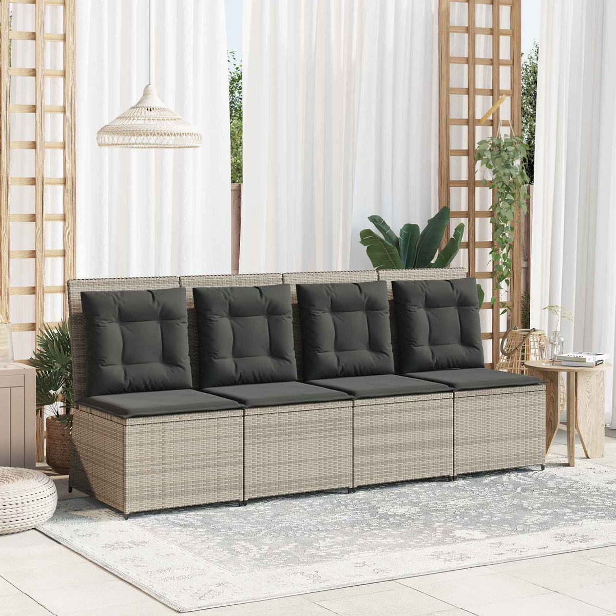 Tuinbank met kussen Lichtgrijs poly rattan is nu te koop bij PeponiXL, paradijselijk wonen!