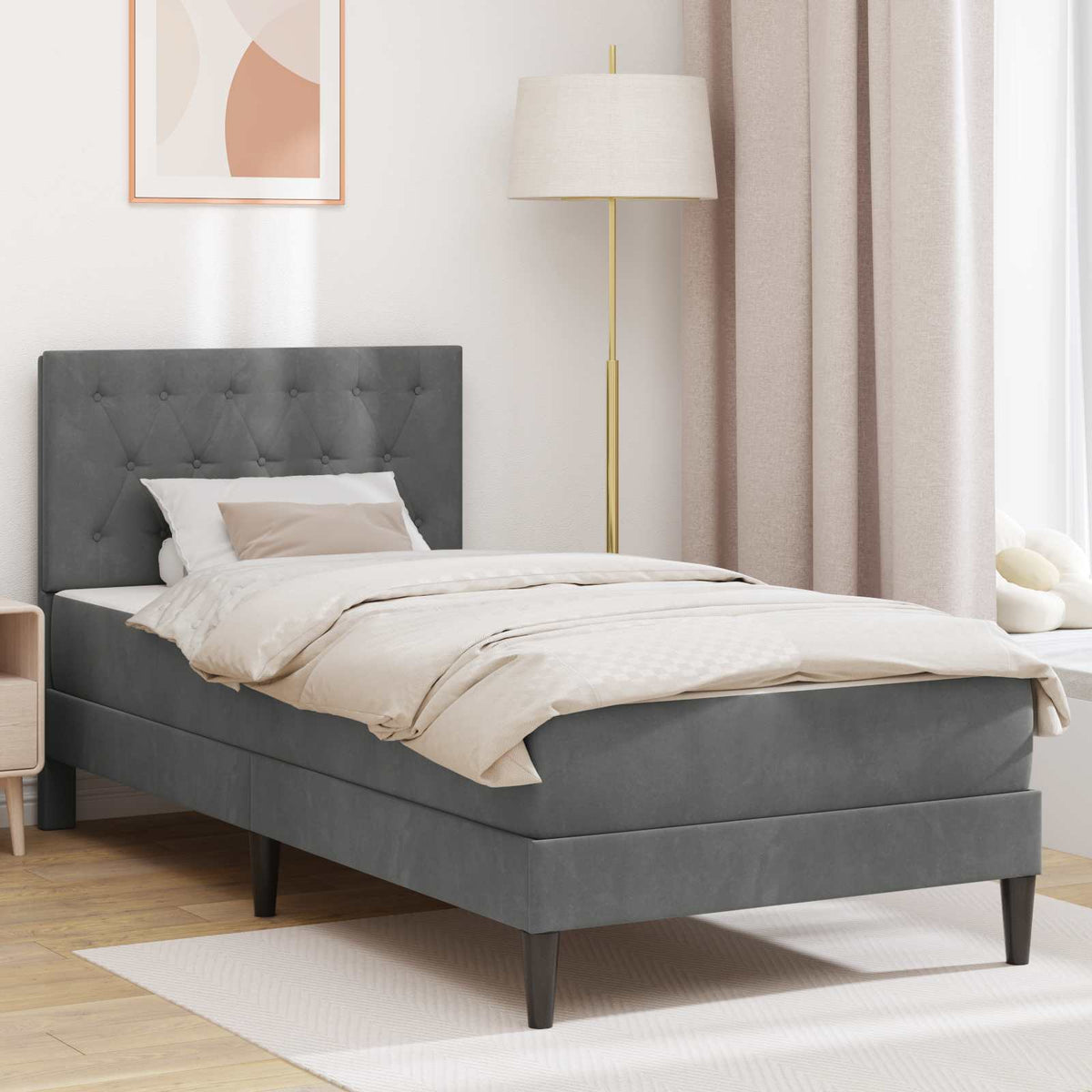 Bedframe met matras Donkergrijs 90 x 190 cm Fluweel is nu te koop bij PeponiXL, paradijselijk wonen!