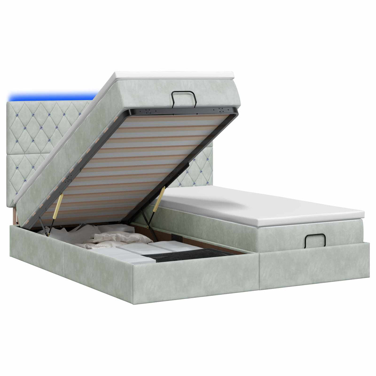 Ottoman Bed met Matrassen en LED Lichtgrijs 200 x 200 cm is nu te koop bij PeponiXL, paradijselijk wonen!