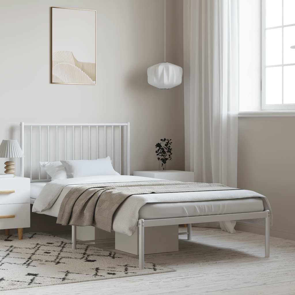 Bedframe met hoofdbord metaal wit 100x190 cm is nu te koop bij PeponiXL, paradijselijk wonen!